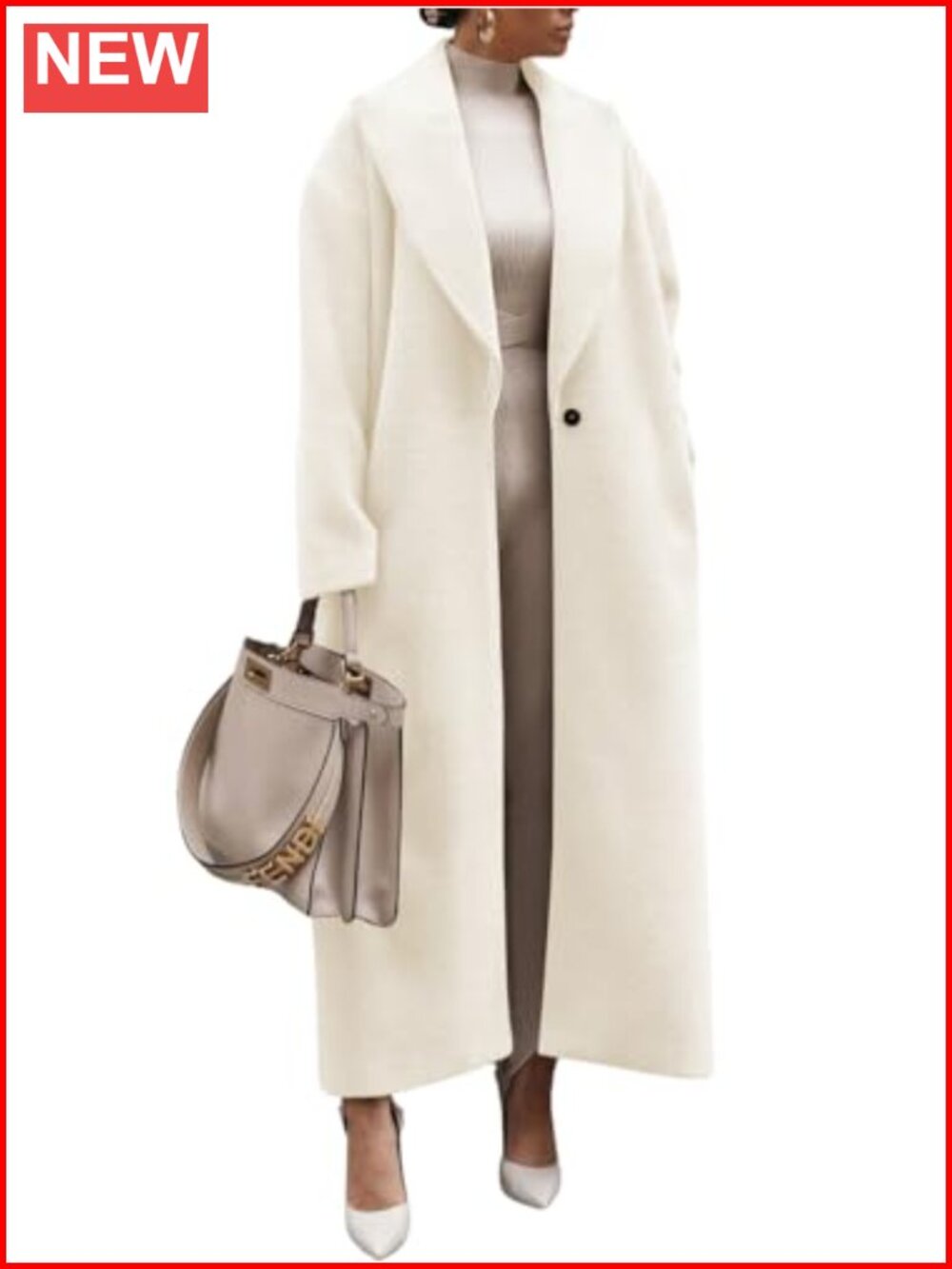 Wool Blend Notch Lapel Maxi Overcoat with Pockets